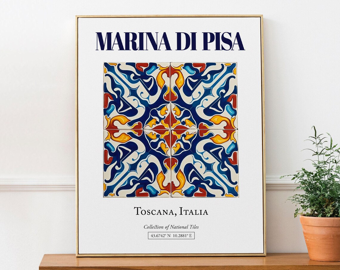 Marina Di Pisa Toscana Italy Travel Poster, Maiolica Tile