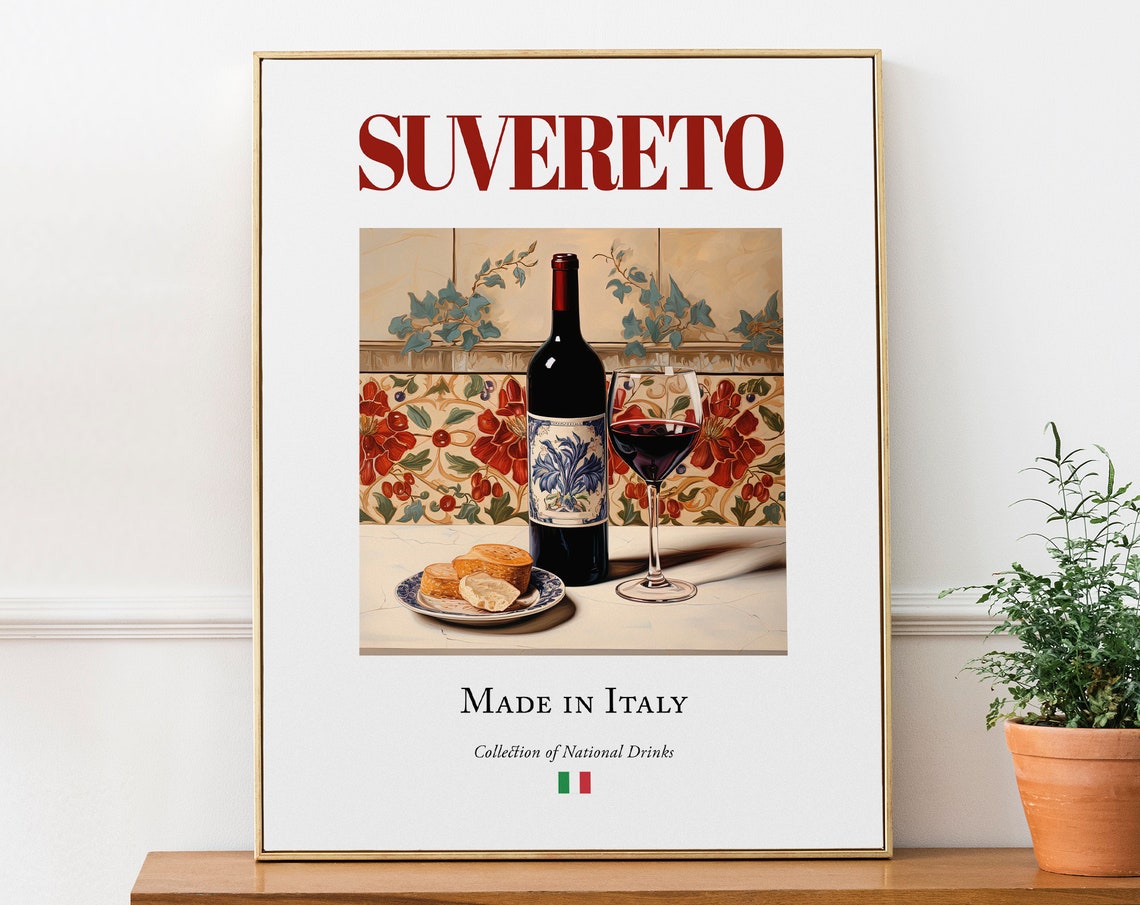 Suvereto Maiolica Tile Beverage Art Print, Italian Kitchen