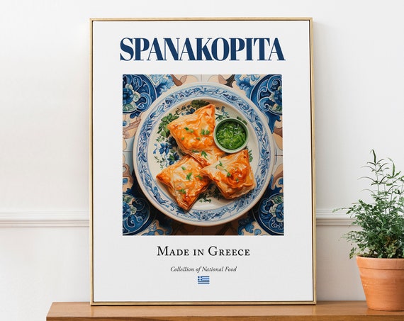 Spanakopita on Maiolica Tile Plate, Greek Food Art Print