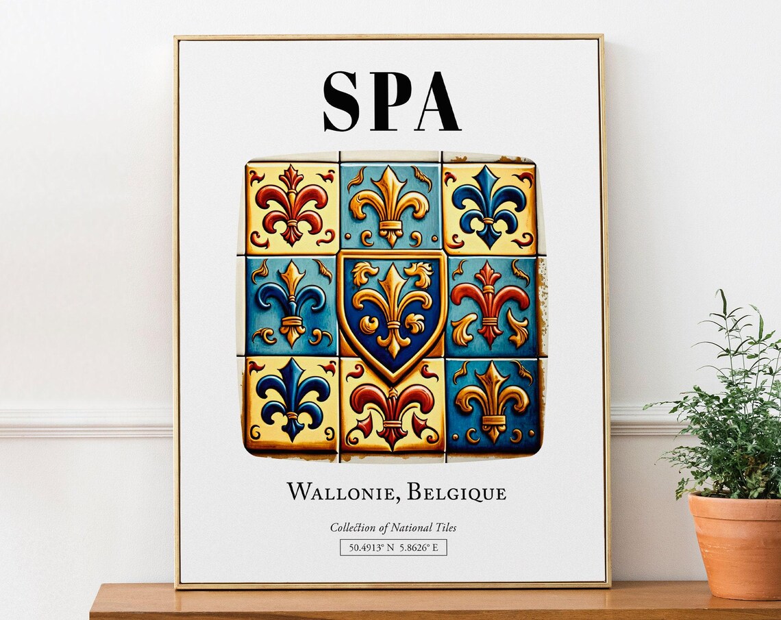 Spa Wallonie Belgique Tile Floral Heraldic Art Print