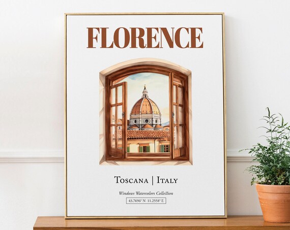 Florence Toscana Italy Travel Poster, Watercolor Illustration