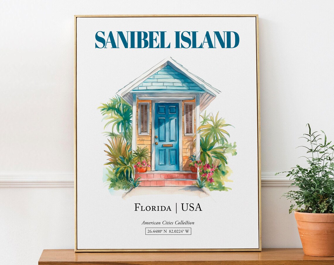 Sanibel Island, Florida Watercolor Travel Poster