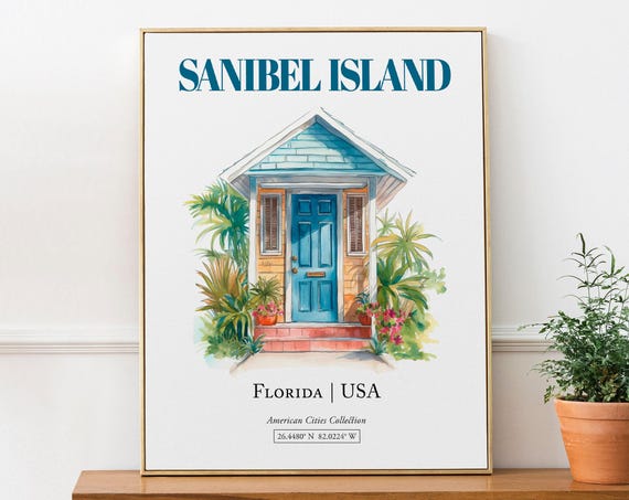 Sanibel Island, Florida Watercolor Travel Poster