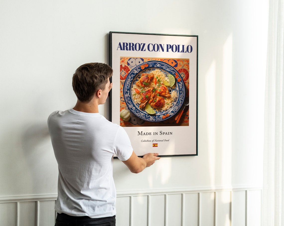 Arroz Con Pollo On Maiolica Tile, Spanish Food Art Print - Image 3