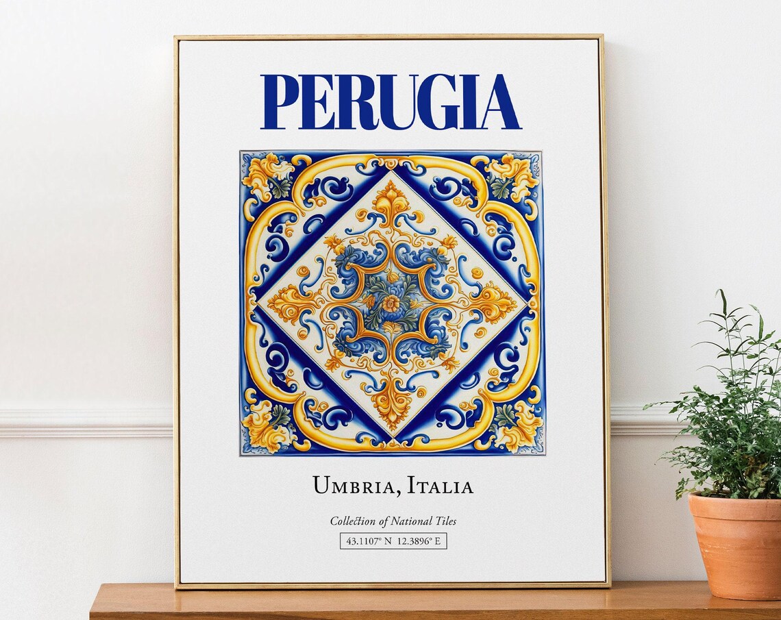Perugia Umbria Italy Maiolica Tile Travel Poster