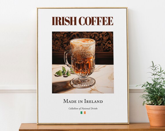 Irish Coffee on Maiolica Tile, Traditional Bar Poster