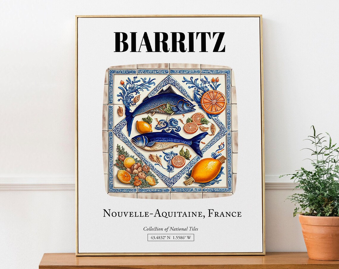 Biarritz Nouvelle-Aquitaine France Tile Pattern Art Print