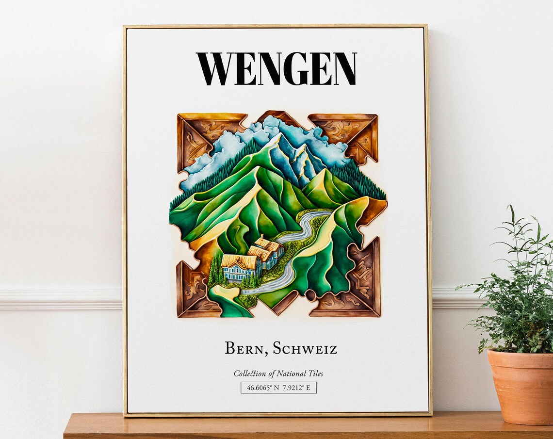 Wengen Bern Schweiz Tile Pattern Travel Poster