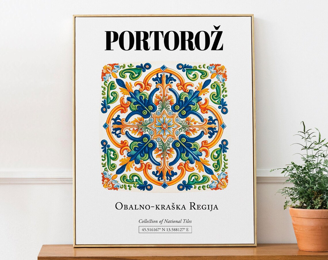 Portoro, Slovenija Traditional Tile Pattern Art Print