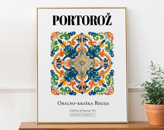 Portoro, Slovenija Traditional Tile Pattern Art Print