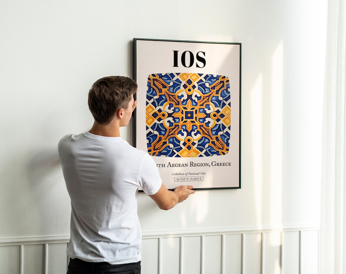 Ios Greek Island Splendor, Traditional Tile Pattern Art Print - Image 3