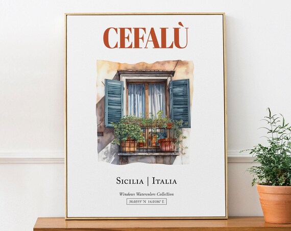 Cefal Sicily Italy Watercolor Travel Poster