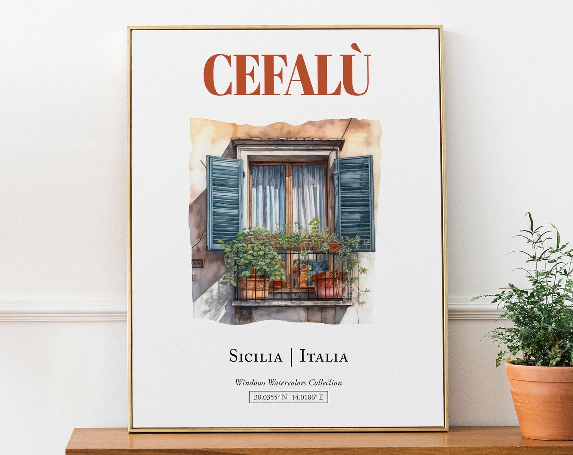 Cefal Sicily Italy Watercolor Travel Poster