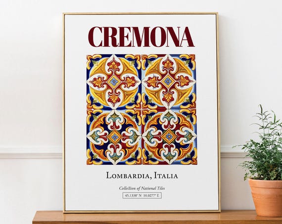 Cremona Lombardia Italy Folk Maiolica Tile Travel Poster