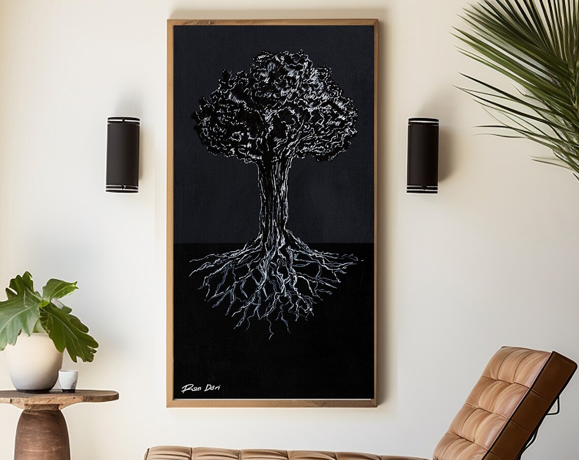 Wall Art Print Modern Painting Rooted In Wisdom Contemporary Art Original Art By Ron Deri Large Vertical Art Tree Of Life Art