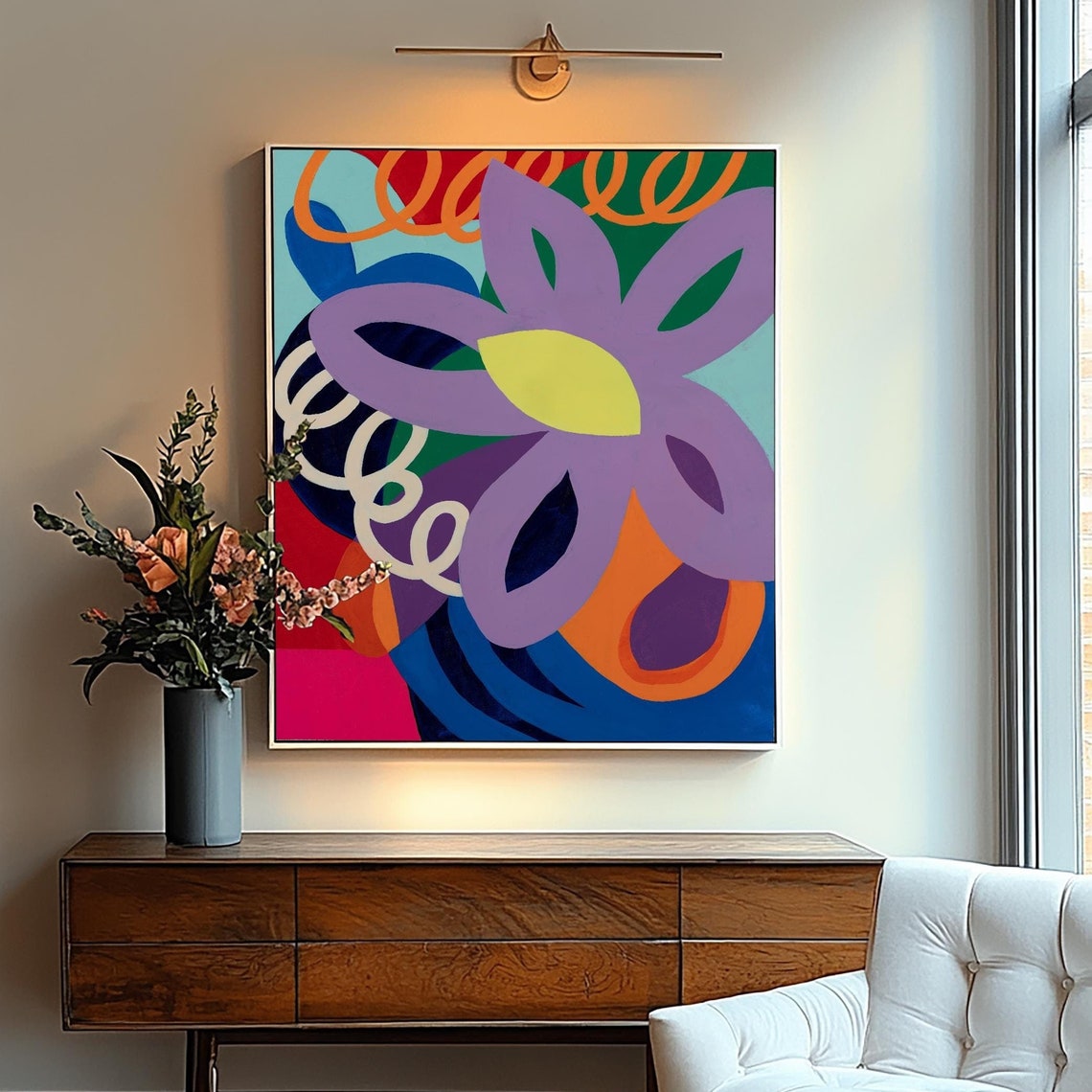 Abstract Flower Art Print Bold Colorful Wall Art Modern Botanical Decor Vibrant Home Office Artwork Large Framed Print