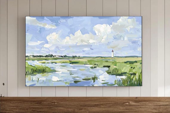 Marshlands Lighthouse Painting Frame Tv Wall Art Coastal Summer Samsung Screensaver Seaside Files
