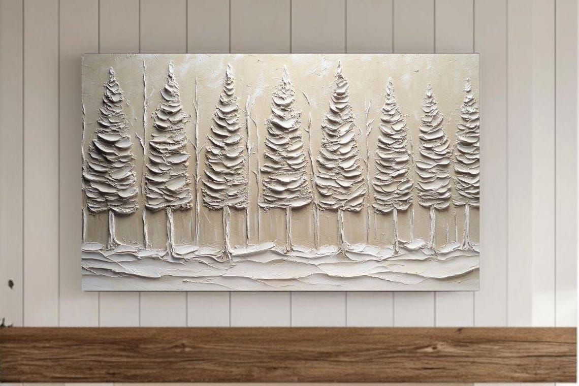 Primitive White Pine Trees Textured Neutral Farmhouse Art Poster