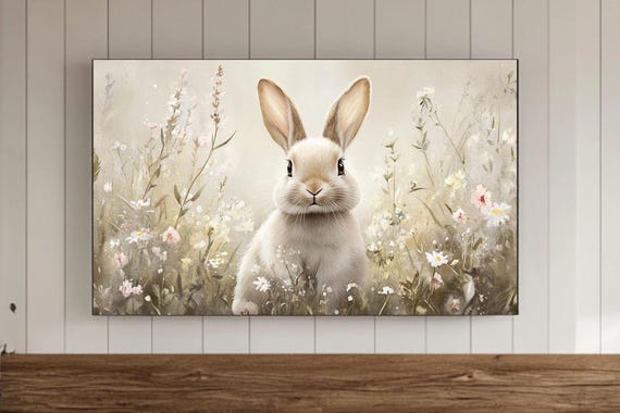 Easter Bunny Frame Tv Wall Art Spring Rabbit Painting Vintage Nursery Samsung Wallpaper Screensaver Lastsecond Decor