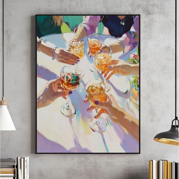 Friends Toasting Cocktails Cheers Celebration Vibrant Party Poster