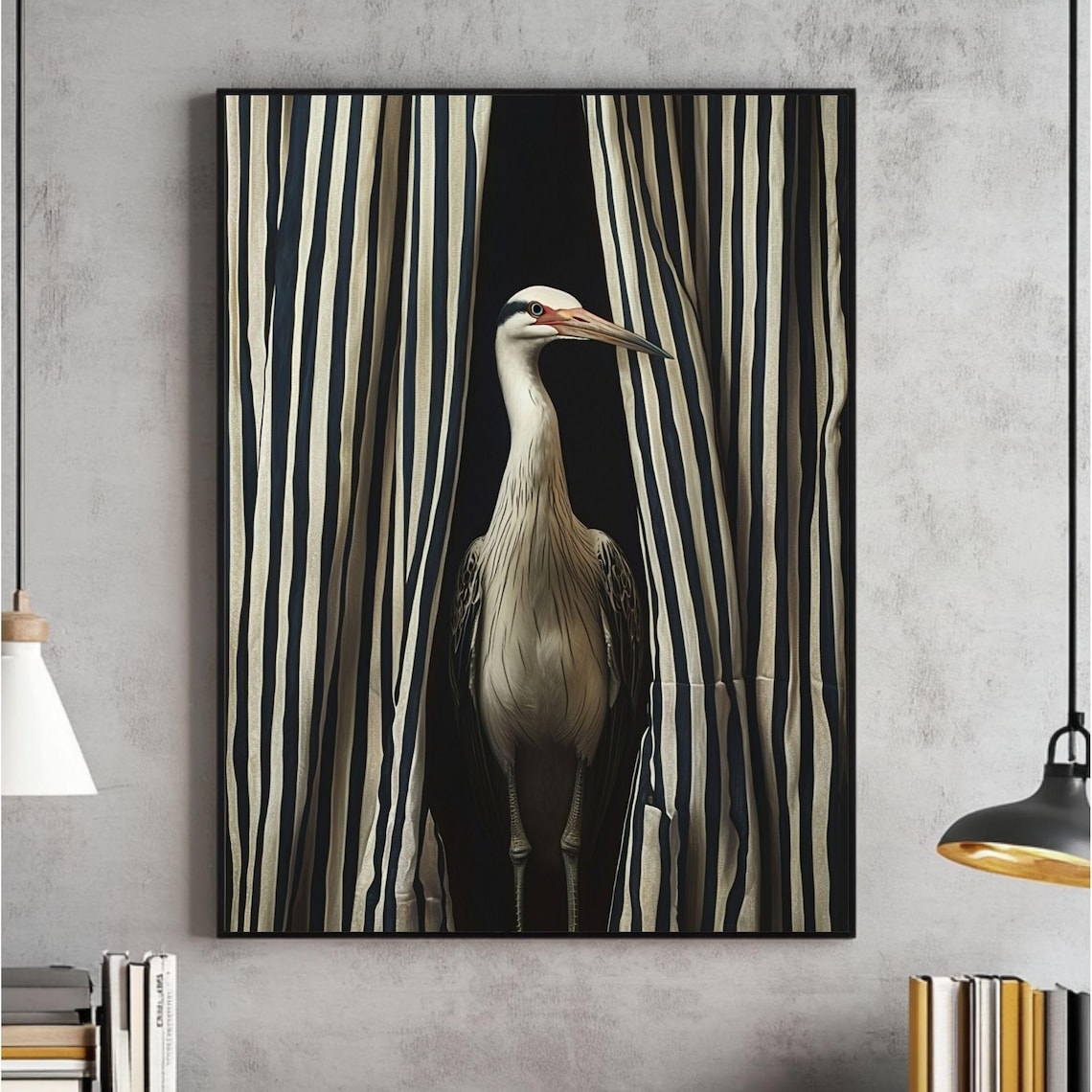 Elegant Bird Surreal Black and White Art Print