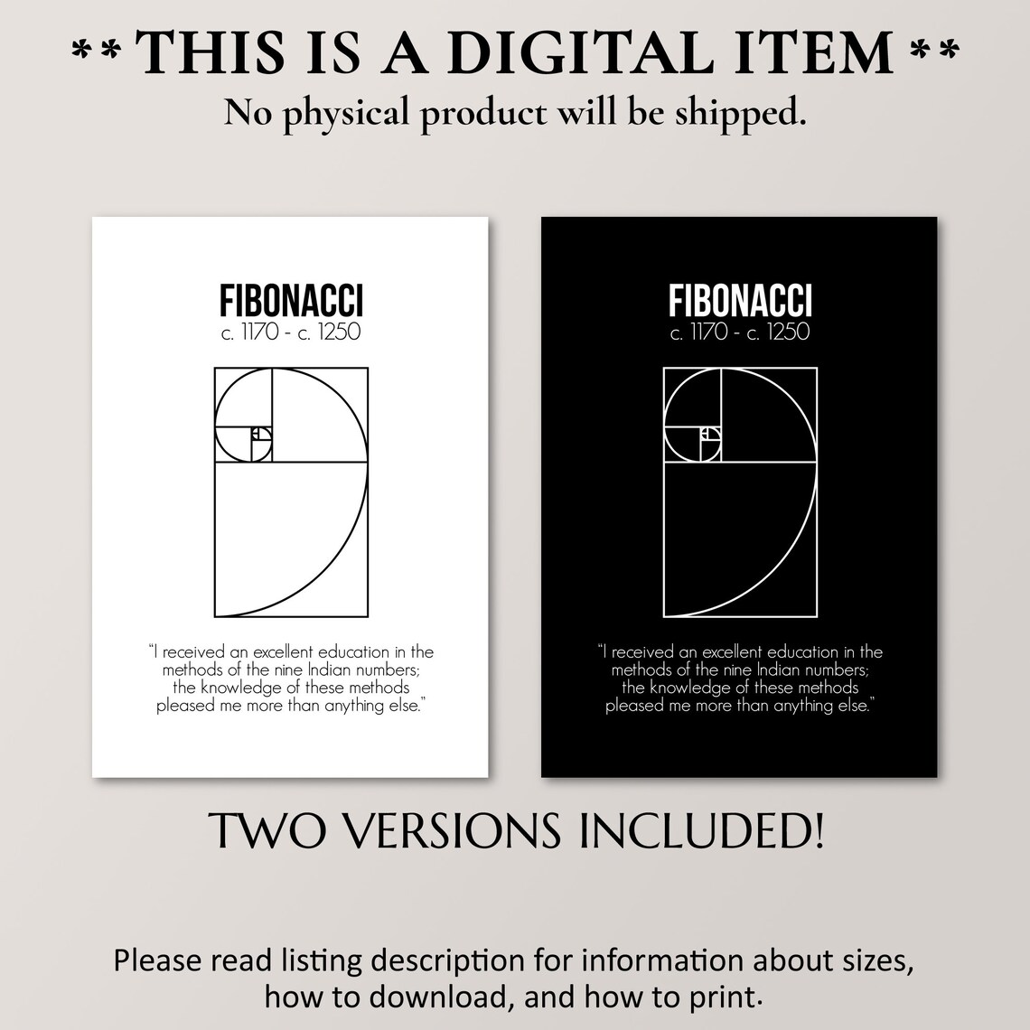 Famous Fibonacci Golden Spiral Mathematician Quote Black Art Print - Image 4