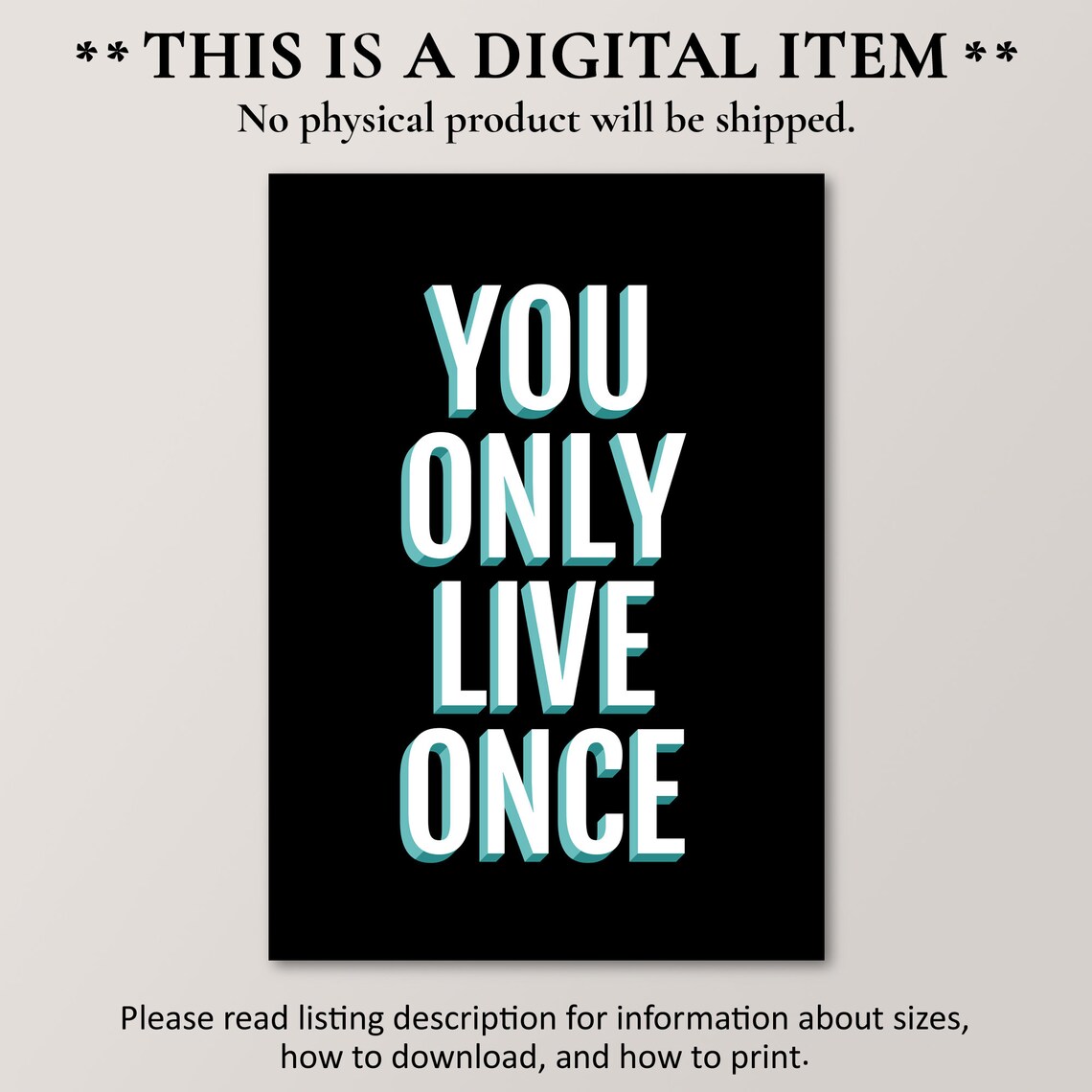 You Only Live Once Motivational Quote Black White YOLO Wall Poster - Image 4