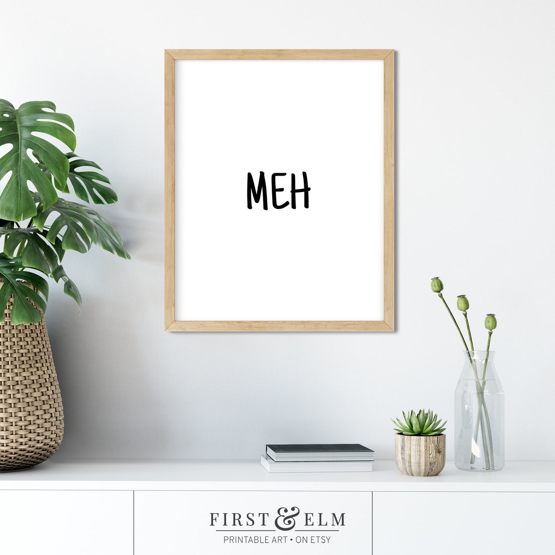 Meh Funny Sarcastic Hand Lettered Minimalist Black White Poster - Image 3