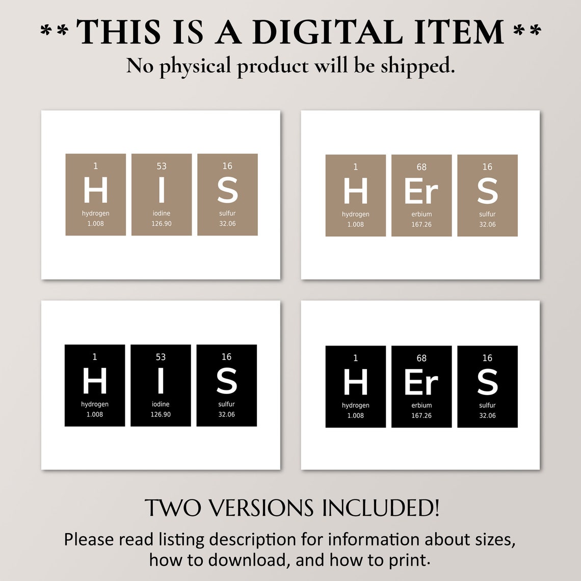 His and Hers Periodic Table Elements Nerdy Couple Gift Pair Poster - Image 4