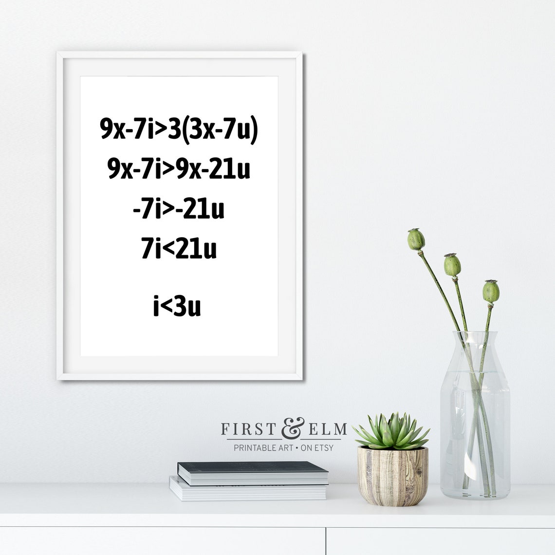 I Love You Math Equation I Less Than 3 U Nerd Romance Wall Print - Image 3