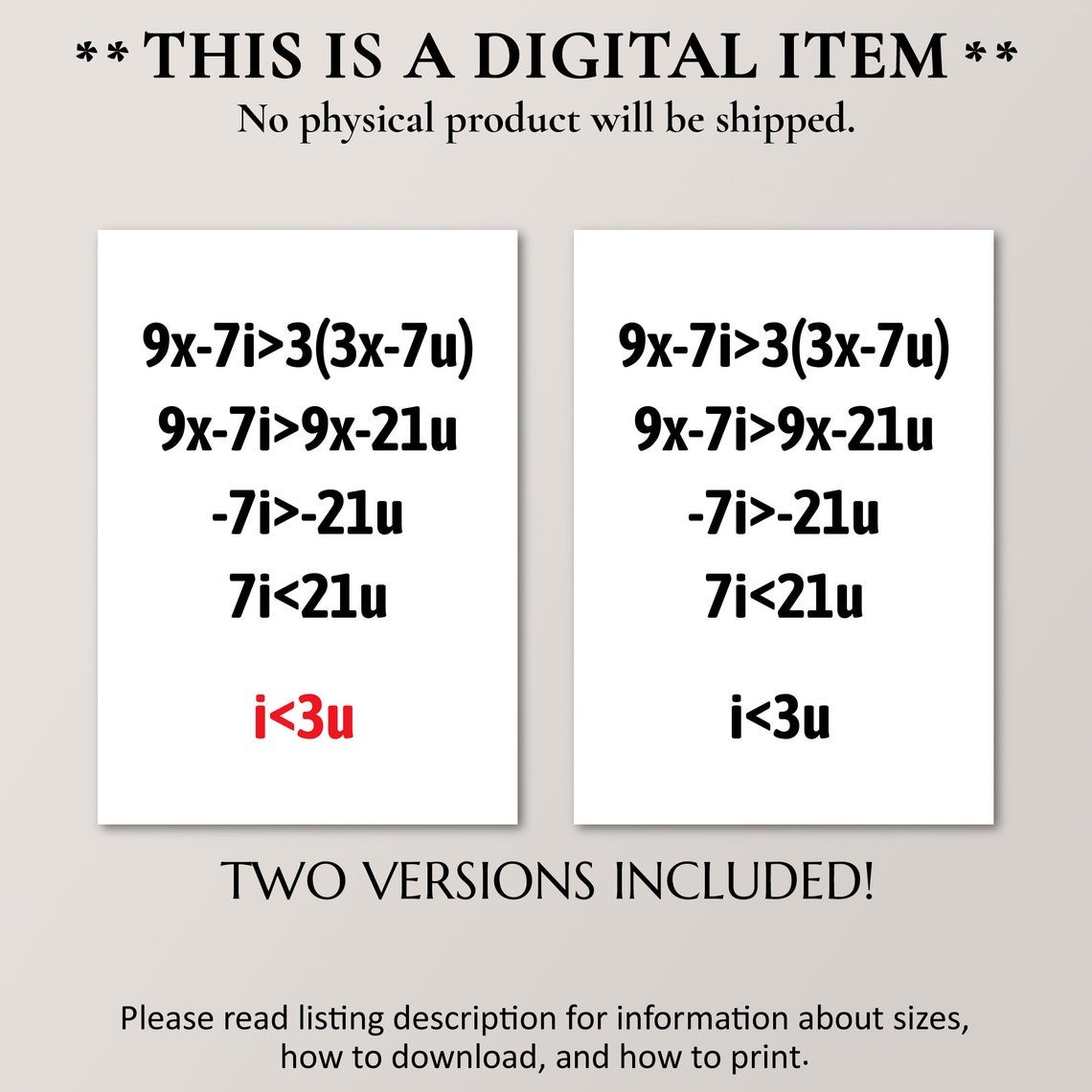 I Love You Math Equation I Less Than 3 U Nerd Romance Wall Print - Image 4