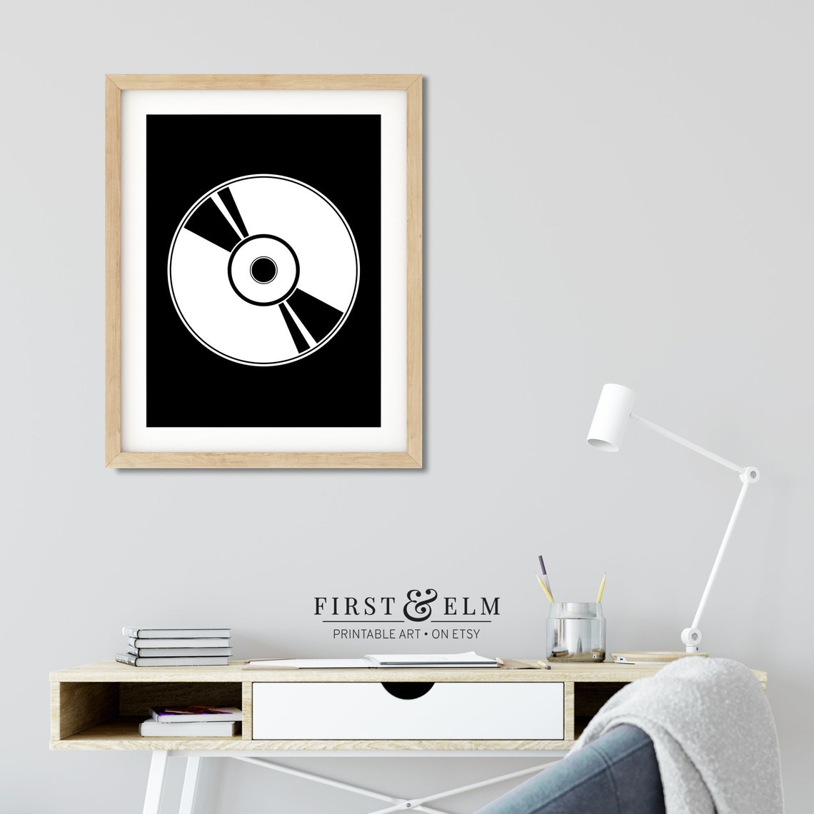 Minimalist CD Disc Black and White Music Room Modern Graphic Poster - Image 2