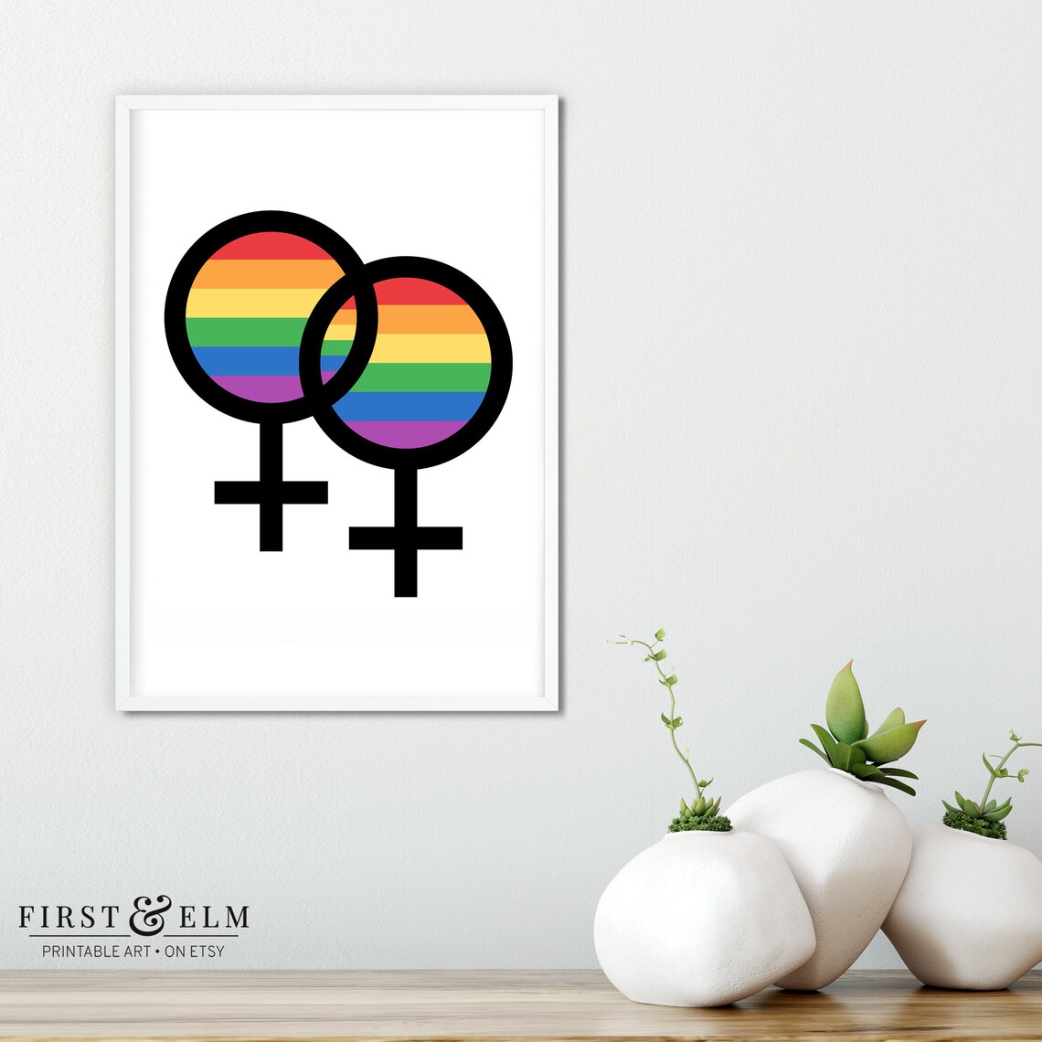 Lesbian Pride Double Venus Symbol Rainbow Flag LGBTQ Love Art Poster - Image 2