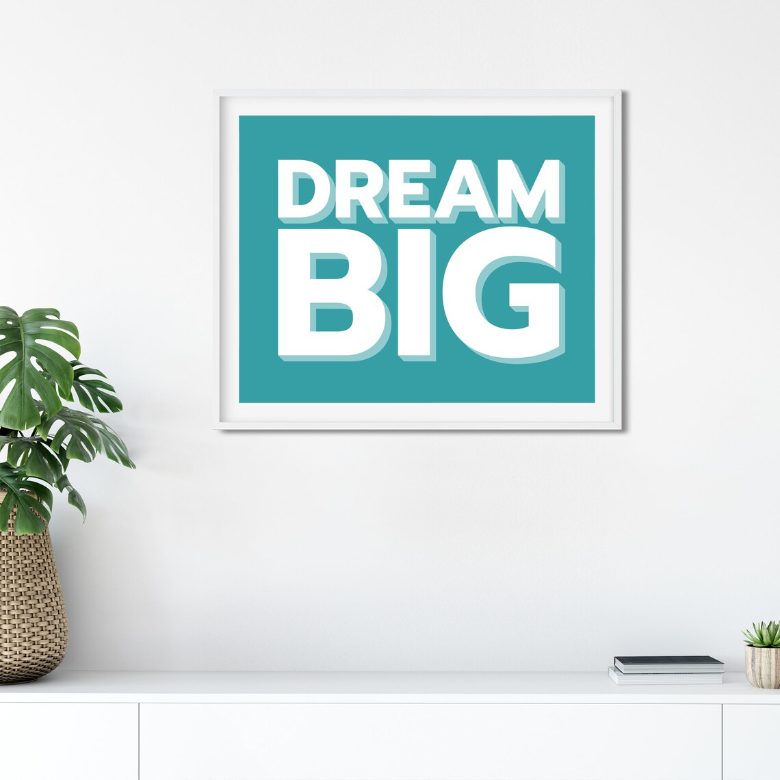 Dream Big Teal Block Letters Motivational Office Kids Room Art Print - Image 3