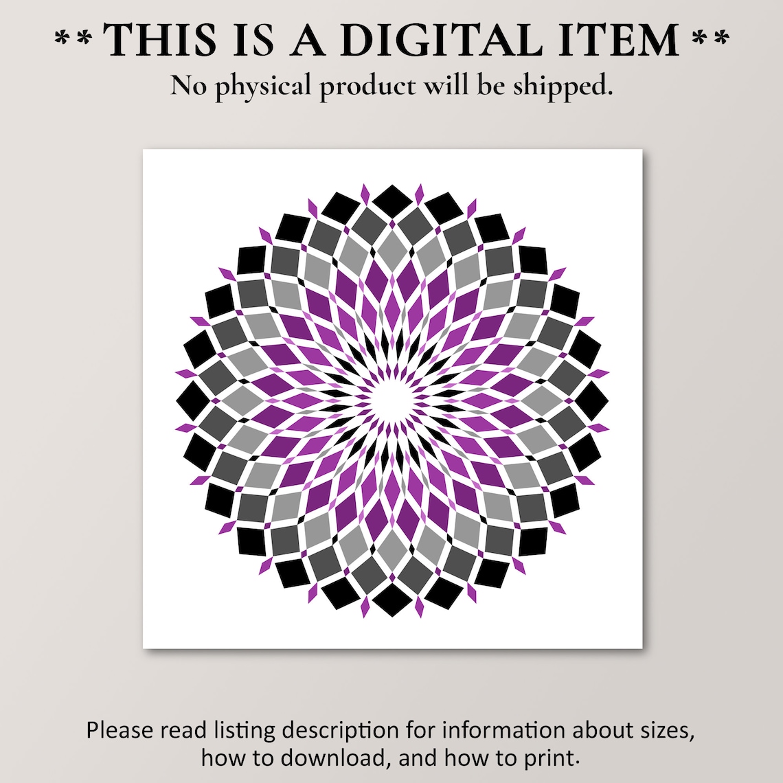 Asexual Pride Mandala, Contemporary Decor Art Print
