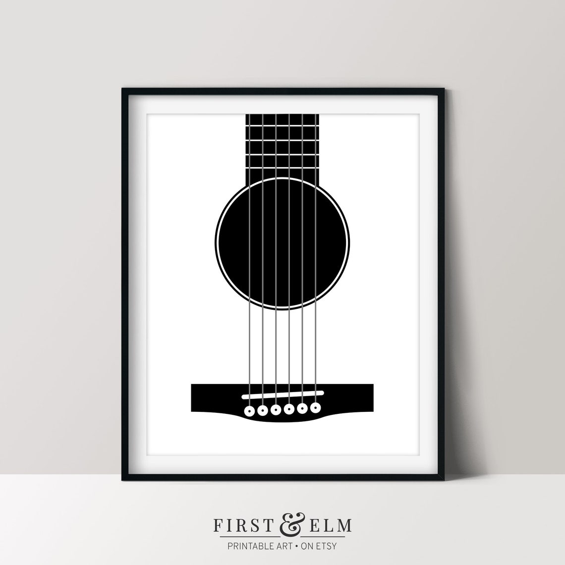 Minimalist Acoustic Guitar Sound Hole Strings Black White Art Poster