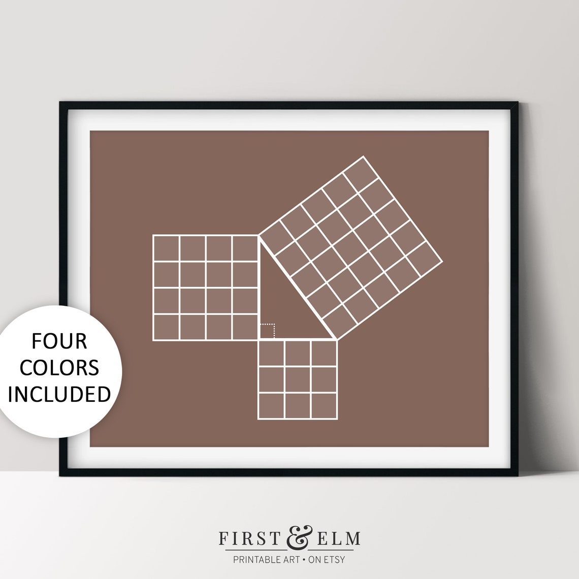 Pythagorean Theorem Proof Minimalist Brown Math Teacher Gift Art Print