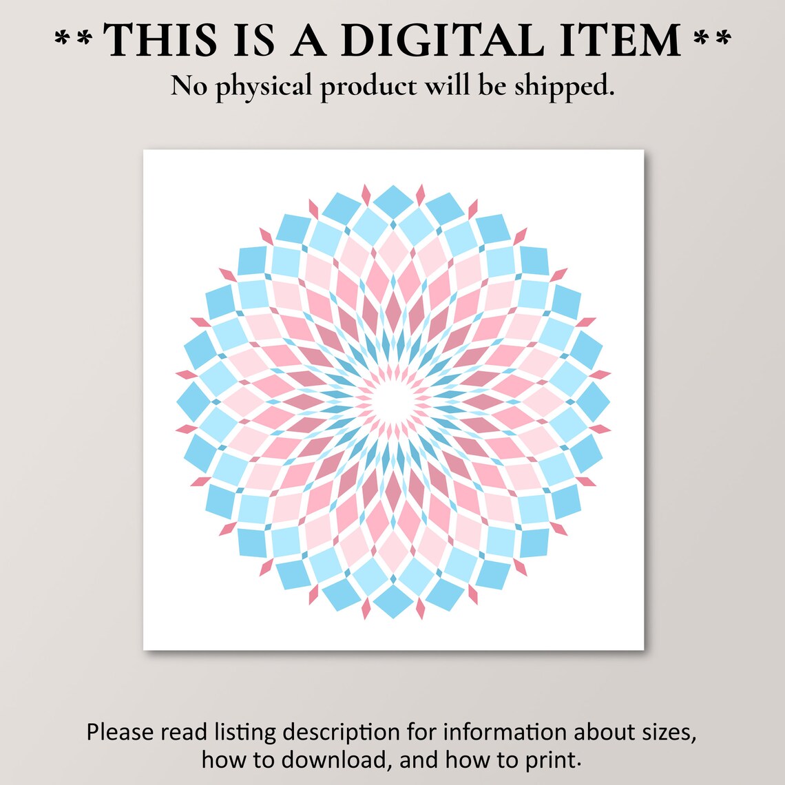 Subtle Trans Pride Geometric Mandala Art Print