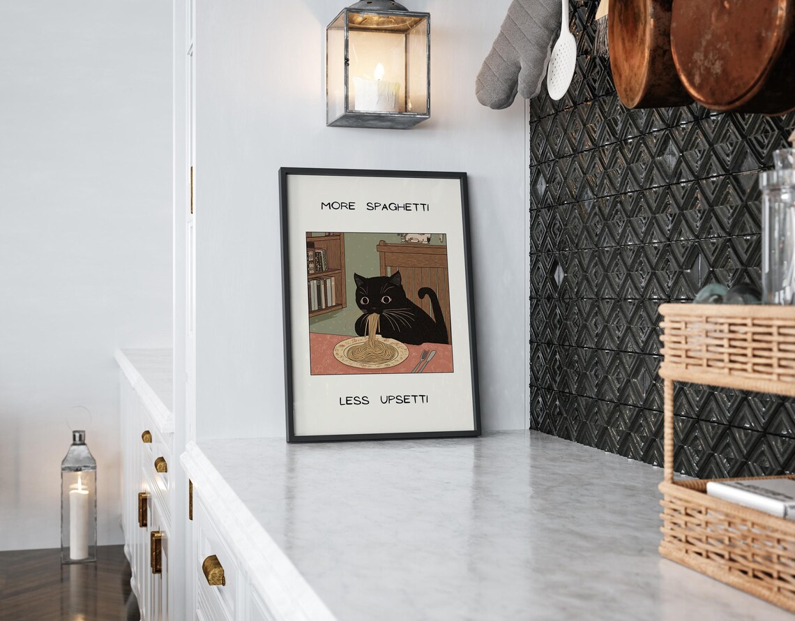 More Spaghetti Less Upsetti Black Cat, Kitchen Art - Image 2