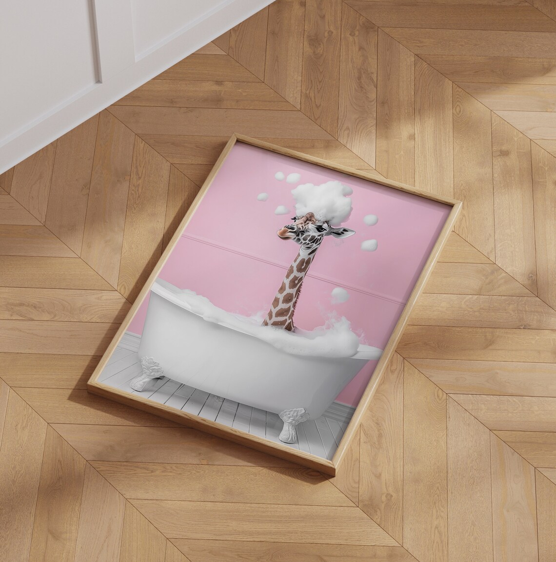 Cute Giraffe In A Bathtub, Funny Bathroom Art Print - Image 6