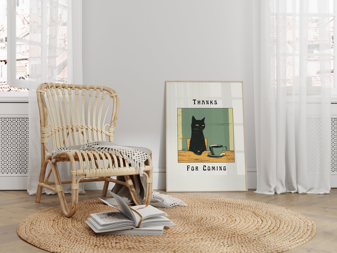 Cute Cat Coffee Print, Funny Cat Gift For Cat People - Image 3