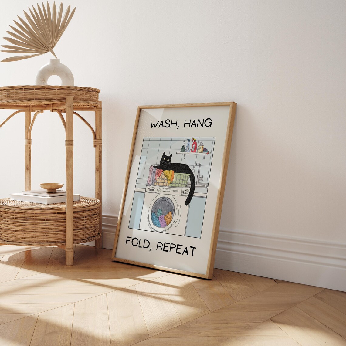 Wash Hang Fold Repeat Cat Poster, Bathroom Decor - Image 2