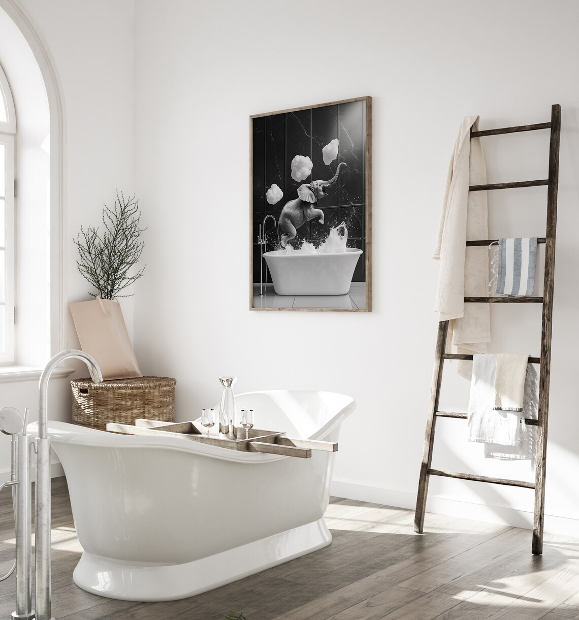 Happy Elephant In A Tub, Funny Bathroom Art Print - Image 4