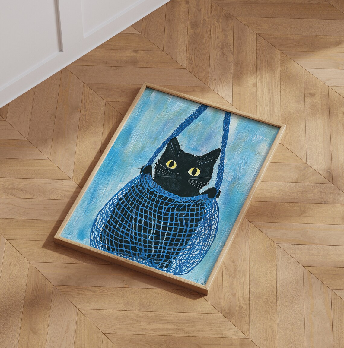 Cat In A Net Bag, Vintage Black Cat Art Print - Image 6