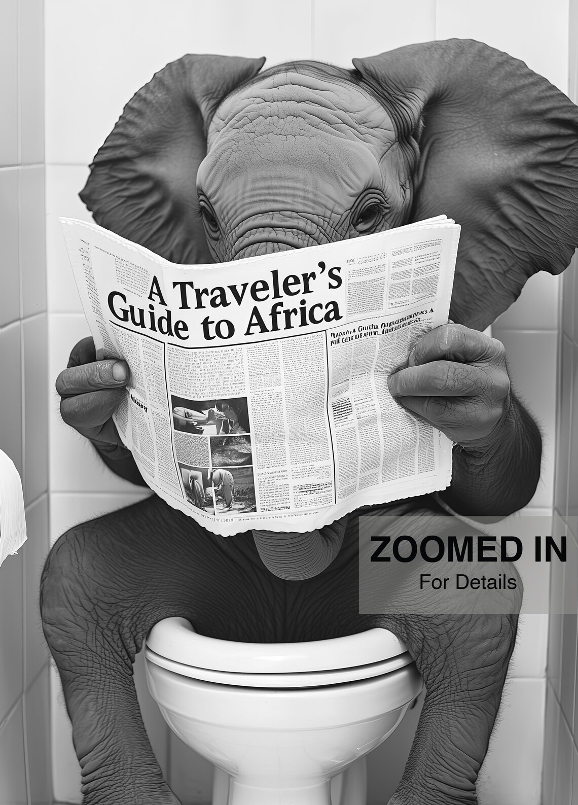 Elephant on the Toilet Reading Newspaper Poster - Image 5