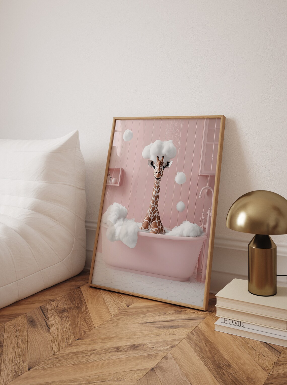 Cute Giraffe In A Bathtub, Pink Bathroom Funny Art - Image 4