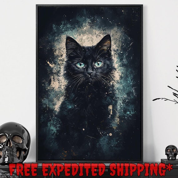 Mysterious Black Cat Dark Academic Print Mystical Feline Decor Gothic Animal Dark Cottagecore Poster Ready To Hang Framed Wall Art