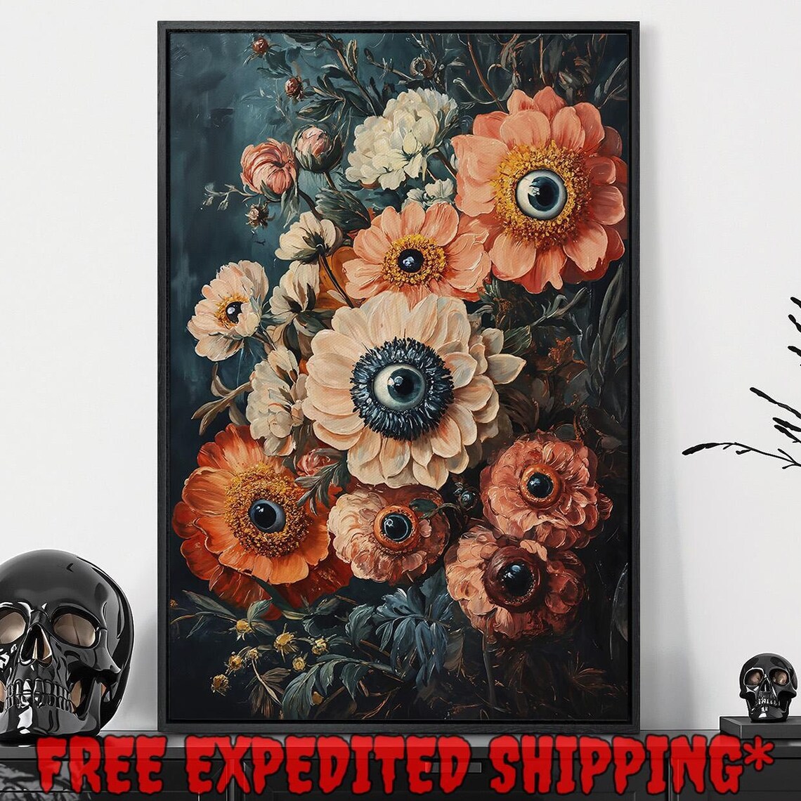 Blush Anemone Flowers With Eyeball Centers Surreal Floral Poster