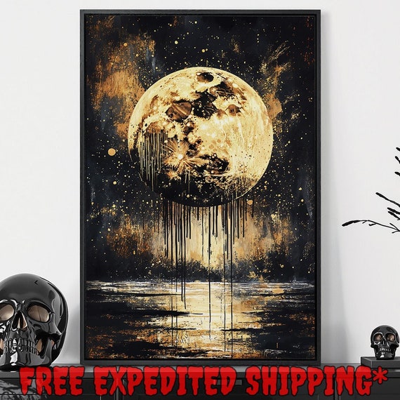 Mystical Full Moon Print Dramatic Starry Sky Dark Space Home Decor Celestial Dark Academic Poster Ready To Hang Framed Wall Art