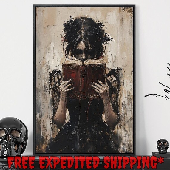 Mystical Girl With Vintage Book, Dark Cottagecore Art Print